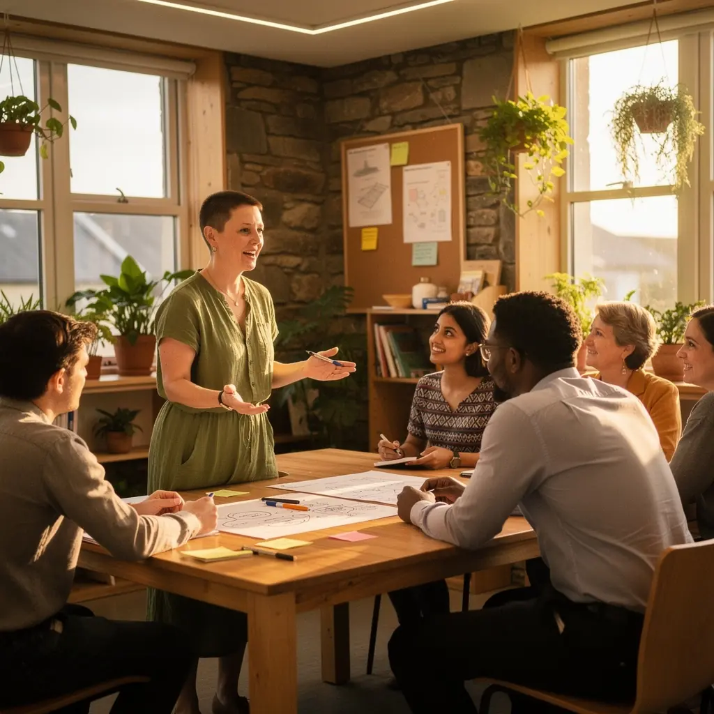 Modern small office featuring flexible layouts with modular furniture for collaborative workspaces.