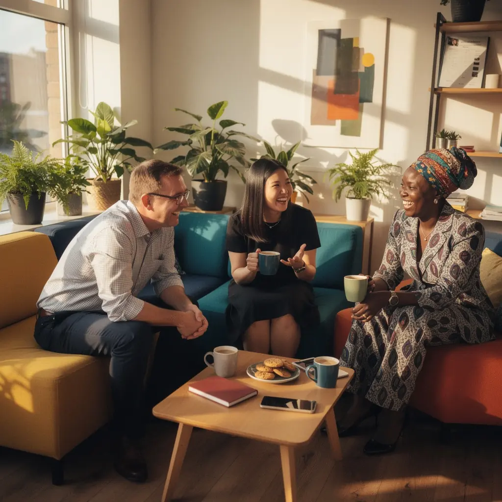 Contemporary workspace highlighting vibrant color schemes and multifunctional furniture pieces.